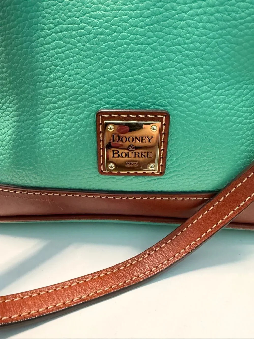 Dooney & Bourke Pebble Grain Zip Satchel Teal Green Leather Shoulder Bag